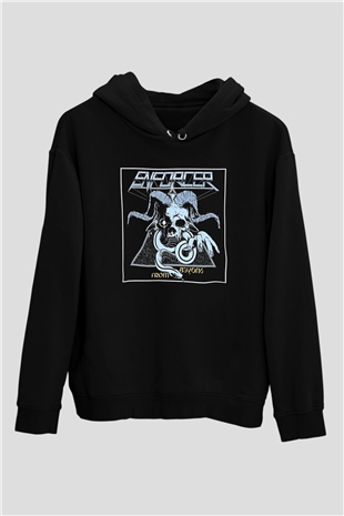 Enforcer Baskılı Unisex Siyah Kapüşonlu Sweatshirt
