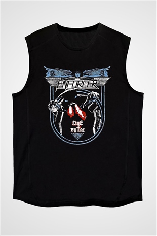 Enforcer Baskılı Unisex Siyah Kolsuz Tişört - Tshirt