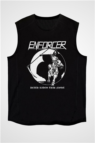 Enforcer Baskılı Unisex Siyah Kolsuz Tişört - Tshirt