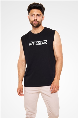 Enforcer Baskılı Unisex Siyah Kolsuz Tişört - Tshirt