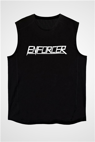 Enforcer Baskılı Unisex Siyah Kolsuz Tişört - Tshirt