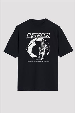 Enforcer Baskılı Unisex Siyah Oversize Tişört - Tshirt