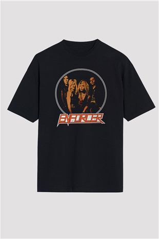 Enforcer Baskılı Unisex Siyah Oversize Tişört - Tshirt