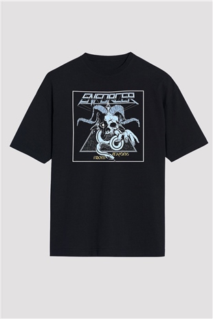 Enforcer Baskılı Unisex Siyah Oversize Tişört - Tshirt