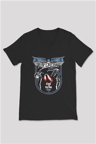 Enforcer Baskılı Unisex Siyah V Yaka Tişört - Tshirt