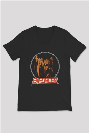 Enforcer Baskılı Unisex Siyah V Yaka Tişört - Tshirt
