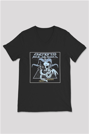 Enforcer Baskılı Unisex Siyah V Yaka Tişört - Tshirt