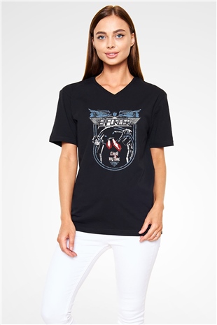 Enforcer Baskılı Unisex Siyah V Yaka Tişört - Tshirt