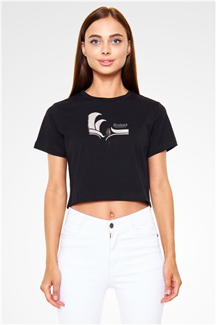 Enslaved Baskılı Unisex Siyah Crop Top Tişört