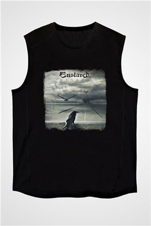 Enslaved Baskılı Unisex Siyah Kolsuz Tişört