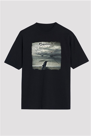 Enslaved Baskılı Unisex Siyah Oversize Tişört