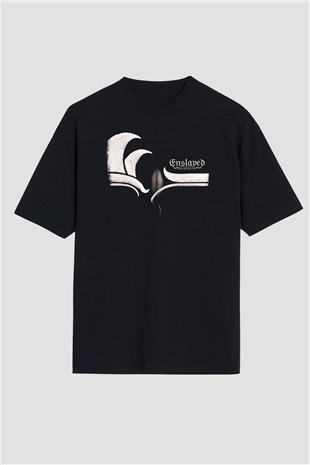 Enslaved Baskılı Unisex Siyah Oversize Tişört