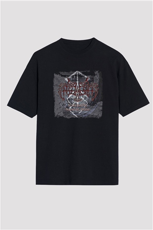 Enslaved Baskılı Unisex Siyah Oversize Tişört