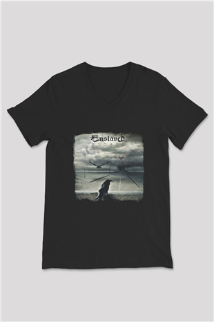 Enslaved Baskılı Unisex Siyah V Yaka Tişört