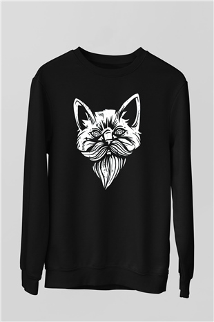 Entellektüel Kedi Baskılı Unisex Siyah  Sweatshirt