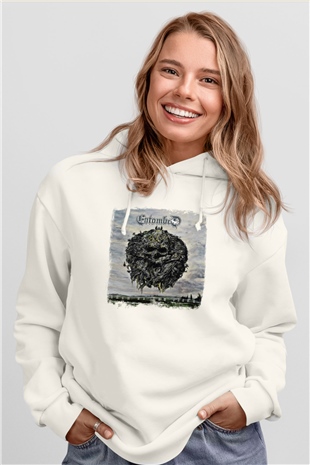 Entombed Baskılı Unisex Beyaz Hoodie
