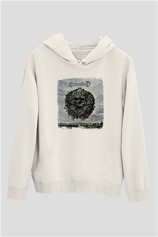 Entombed Baskılı Unisex Beyaz Hoodie
