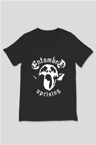 Entombed Siyah Unisex V Yaka Tişört T-Shirt