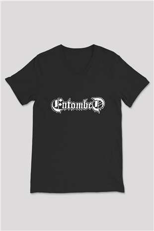 Entombed Siyah Unisex V Yaka Tişört T-Shirt