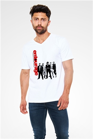 Entourage Beyaz Unisex V Yaka Tişört