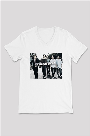 Entourage Beyaz Unisex V Yaka Tişört