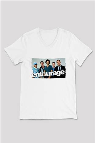 Entourage Beyaz Unisex V Yaka Tişört