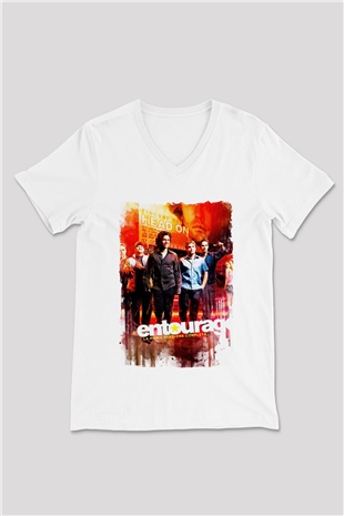 Entourage Beyaz Unisex V Yaka Tişört