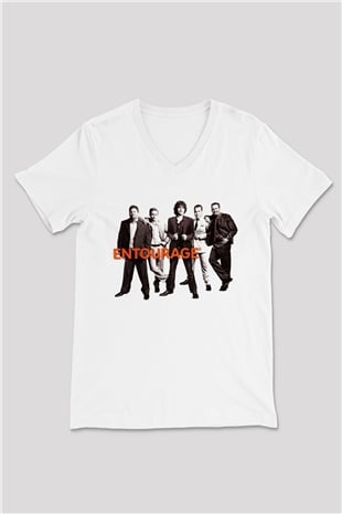 Entourage Beyaz Unisex V Yaka Tişört