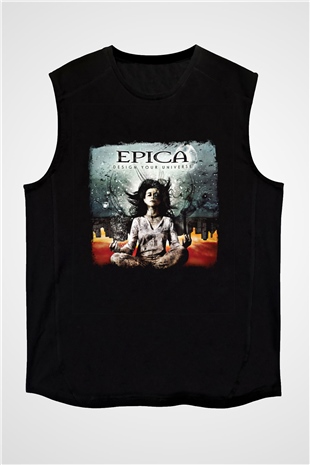 Epica Baskılı Unisex Siyah Kolsuz Tişört