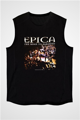 Epica Baskılı Unisex Siyah Kolsuz Tişört