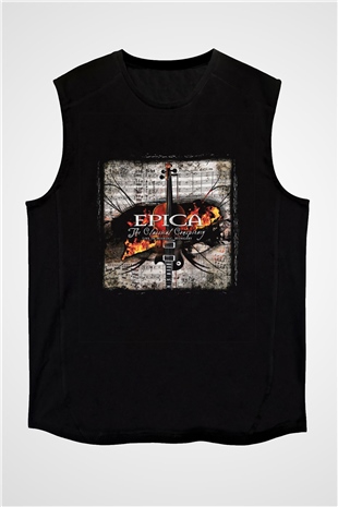 Epica Baskılı Unisex Siyah Kolsuz Tişört