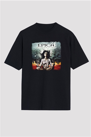 Epica Baskılı Unisex Siyah Oversize Tişört