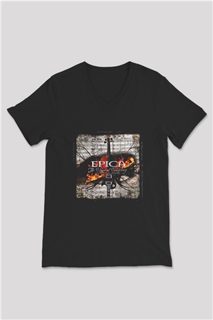 Epica Baskılı Unisex Siyah V Yaka Tişört