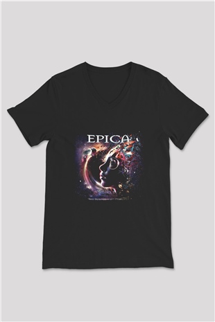 Epica Baskılı Unisex Siyah V Yaka Tişört