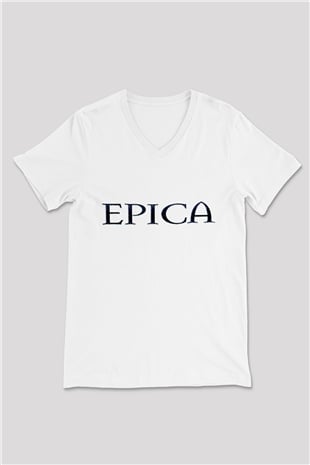 Epica Beyaz Unisex V Yaka Tişört T-Shirt