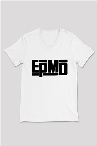 EPMD Beyaz Unisex V Yaka Tişört