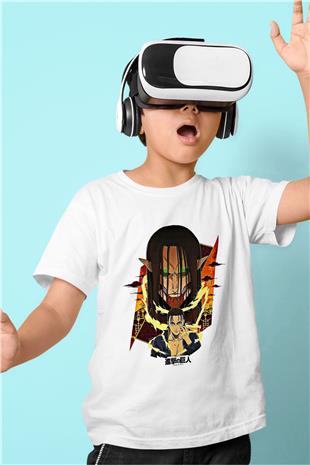 Eren Jaeger Baskılı Beyaz Unisex Beyaz Çocuk Tişört - Tshirt