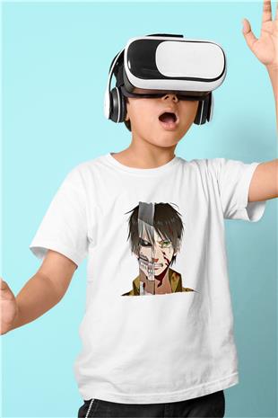 Eren Jaeger Baskılı Beyaz Unisex Beyaz Çocuk Tişört - Tshirt