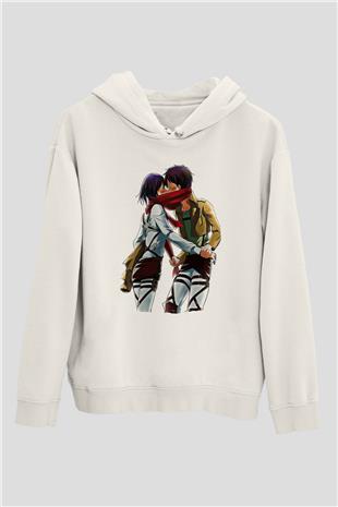 Eren Jaeger Baskılı Beyaz Unisex Hoodie