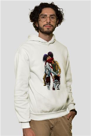 Eren Jaeger Baskılı Beyaz Unisex Hoodie