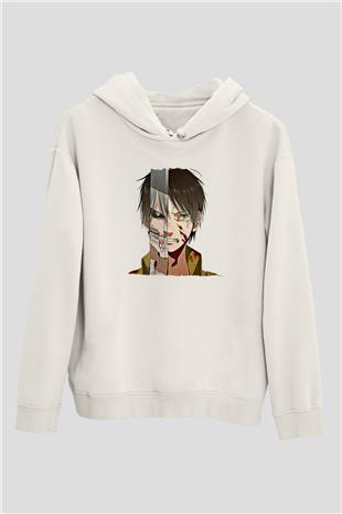 Eren Jaeger Baskılı Beyaz Unisex Hoodie