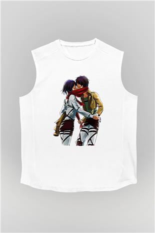 Eren Jaeger Baskılı Beyaz Unisex Kolsuz Tişört - Tshirt