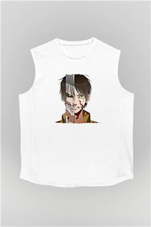 Eren Jaeger Baskılı Beyaz Unisex Kolsuz Tişört - Tshirt