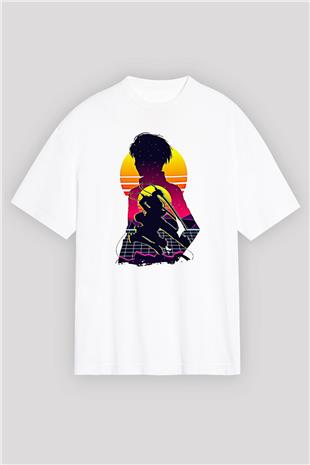 Eren Jaeger Baskılı Beyaz Unisex Oversize Tişört - Tshirt