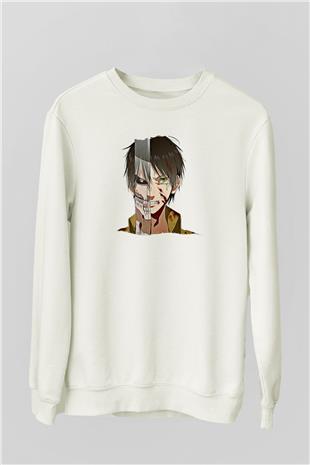 Eren Jaeger Baskılı Beyaz Unisex Sweatshirt