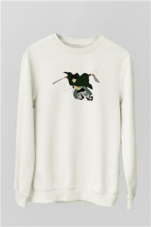 Eren Jaeger Baskılı Beyaz Unisex Sweatshirt