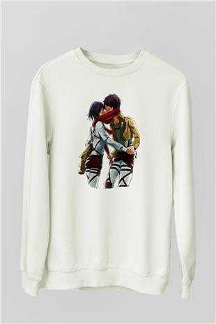 Eren Jaeger Baskılı Beyaz Unisex Sweatshirt