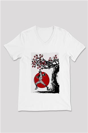 Eren Jaeger Baskılı Beyaz Unisex V Yaka Tişört - Tshirt