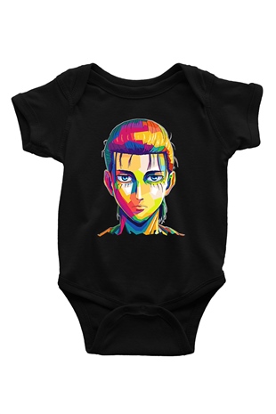 Eren Jaeger Baskılı Unisex Siyah Bebek Body - Zıbın