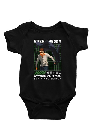 Eren Jaeger Baskılı Unisex Siyah Bebek Body - Zıbın